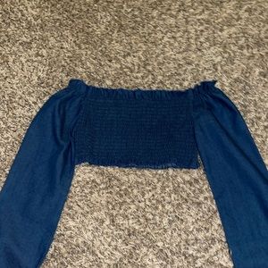 Demin Off the Shoulder Crop Tops